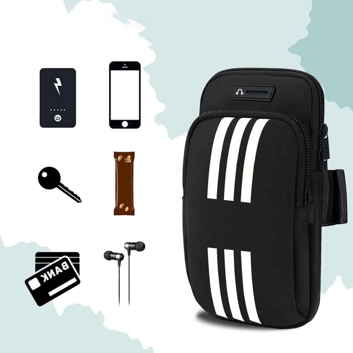 Armband Armtasche, Sport Laufen Doppel Reißverschluss Sportarmband, Leichtes Armband-Bügel-Halter-Beutel, Bequeme Handy-Armband-Hülle, Sport-Handy-Armband-Halter-Bügel, Radfahren Armtasche (Schwarz)