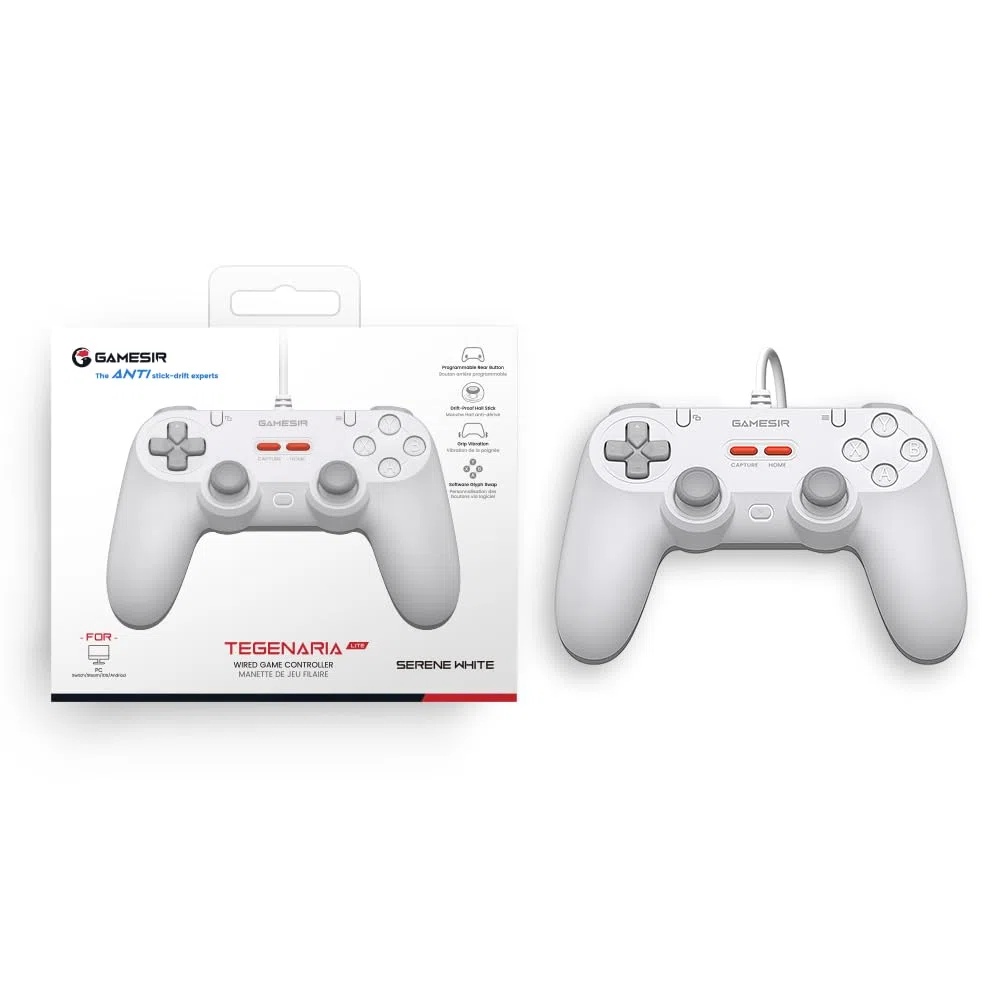 GameSir Tegenaria Lite Kabelgebundenes Gamepad – 1000Hz, Ultrageringe Latenz, Hall-Effekt-Sticks, 2 Rücken-Tasten – Switch/PC/Android/iOS – Serene White