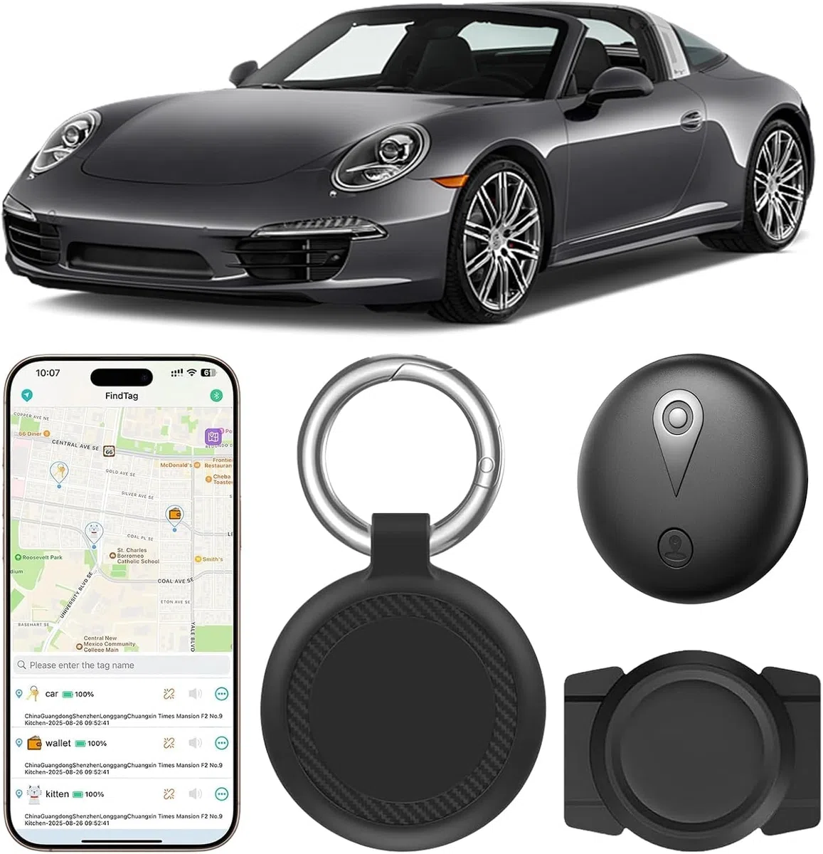 GPS Tracker Auto Ohne ABO - GPS-Tracker Auto für iOS ＆ Android, Smart Tag Magnet Finder Keine monatliche Gebühren, Vehicles Tracker mit Echtzeit-Standortbestimmung Keine ABO