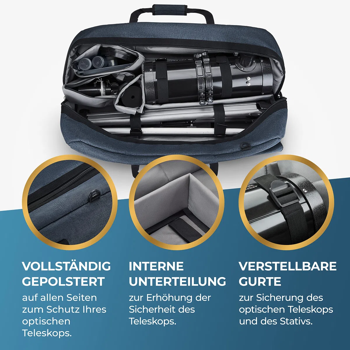 Mehrzweck-Teleskop-Tasche – Stoßdämpfende Teleskop-Tragetasche mit verstellbarem Schultergurt & zusätzlichem Stauraum – Wasserabweisend – Passend für Celestron-Teleskope (76x29x25 cm)