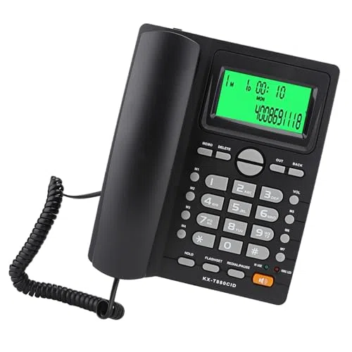 KX T880C Anrufer-ID-Anzeige, Festnetztelefon, kein Stummschaltungsfunktion für Home-Office-Wandtelefone, Festnetz-Haustelefon mit Anrufbeantworter, BT-hängendes Telefon,