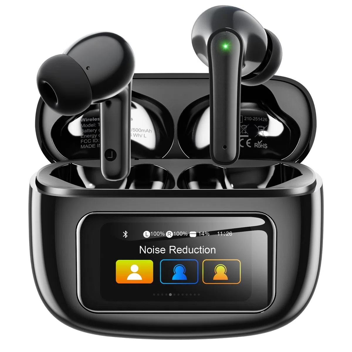 ZIUTY Bluetooth Kopfhörer 5.4, In Ear Kopfhörer mit Touchscreen Display, ANC & ENC Noise Cancelling, 5 EQ Modi, HiFi Stereo Sound, 48 Std. Spielzeit, IPX7 Wasserdicht für iPhone und Android-Schwarz