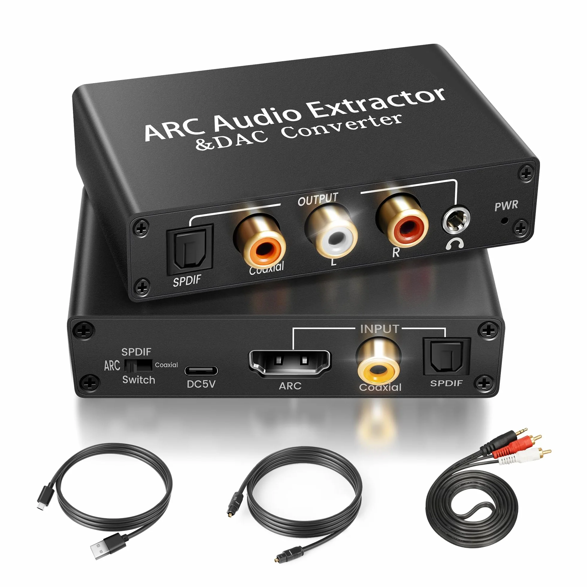 HDMI ARC Audio Extractor DAC Audio Converter, 192 KHz Digital to Analog Converter mit CEC, HDMI ARC/Optical/Coaxial Input, SPDIF/Optical/RCA/3.5mm Stereo Output