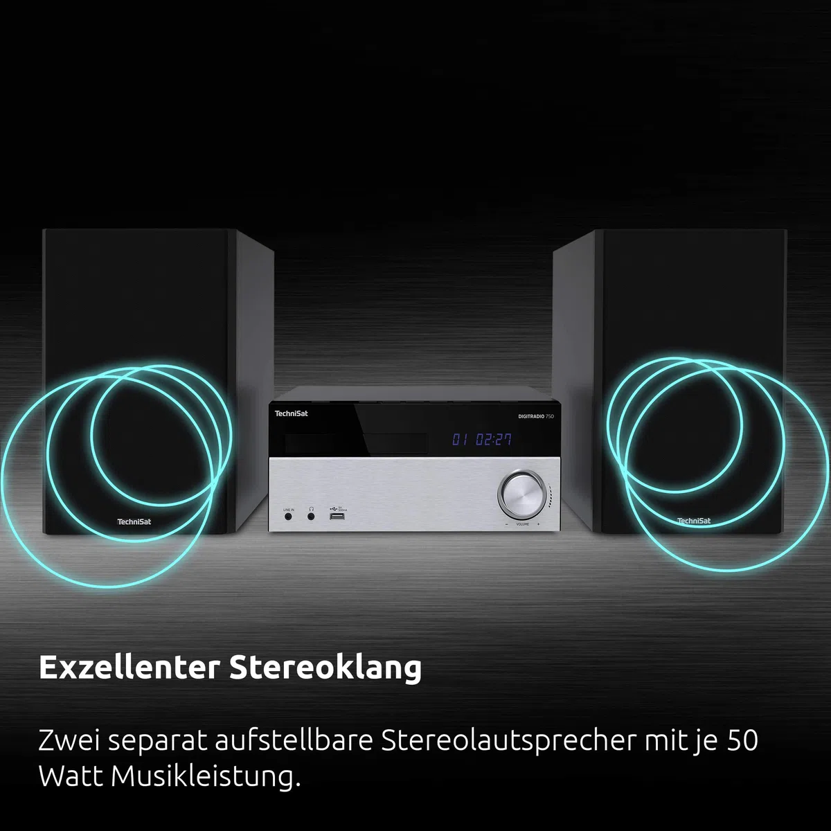 TechniSat DIGITRADIO 750 - Micro Audio System Kompaktanlage (DAB+, PLL UKW Radio, CD-Player, Bluetooth, AUX, Kopfhöreranschluss, 100 Watt RMS)