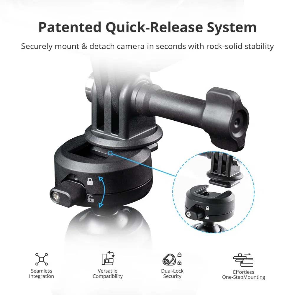 PGYTECH CapLock Fahrrad Lenkerhalterung Aluminium Motorrad Actioncam Klemme | Schnellverschluss Lenker Halterung, 360 Panorama Dual-Kugelkopf, 1/4 Zoll Gewindeadapter, für DJI/GoPro/Insta360