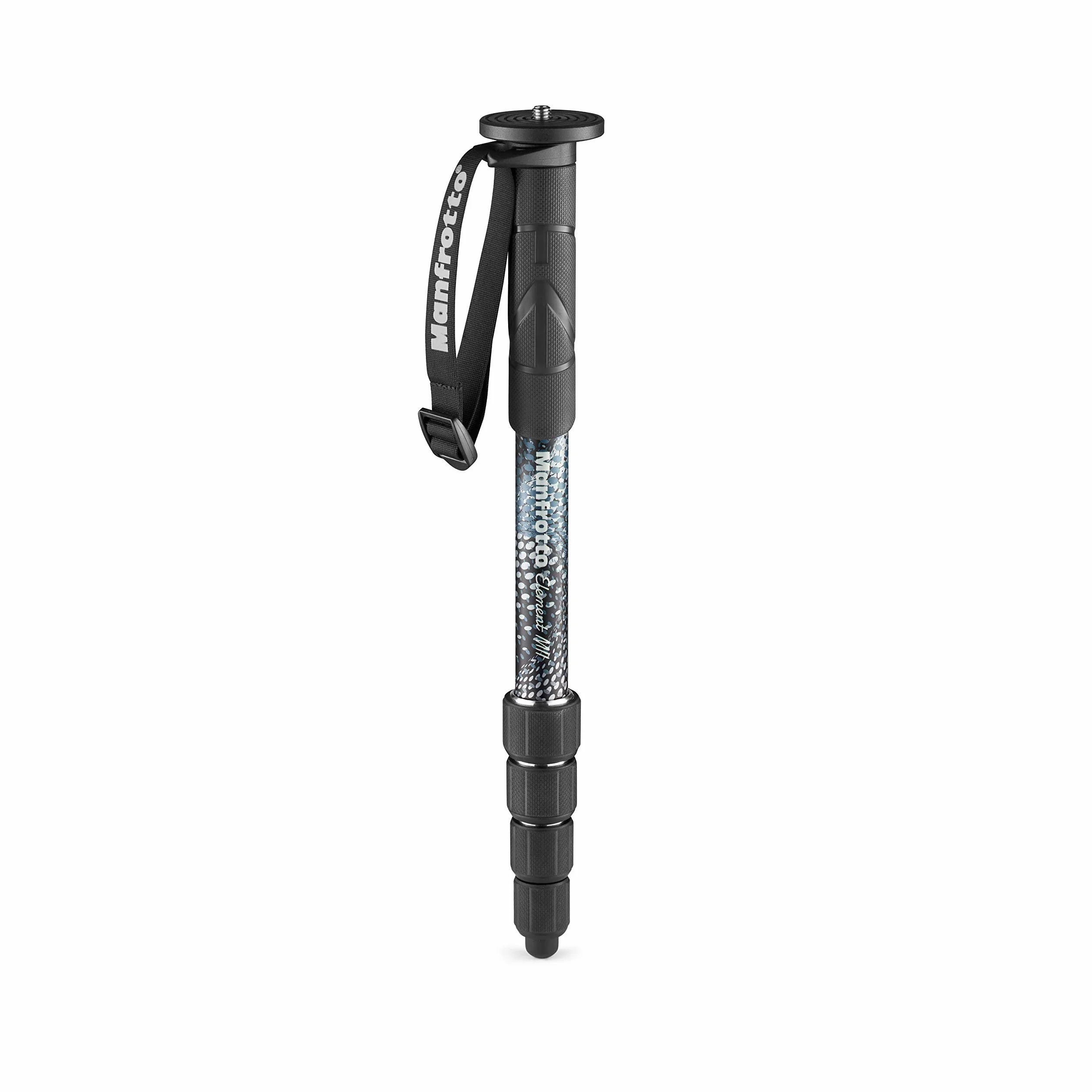 Manfrotto Element MII MMELMIIA5BK, leichtes Alu-Reise-Einbeinstativ, 5 Segmente, Handgelenkschlaufe, Gummigriff, Drehverschlüsse, Traglast bis zu 16 kg, für Kompakt-, spiegellose und DSLR-Kameras