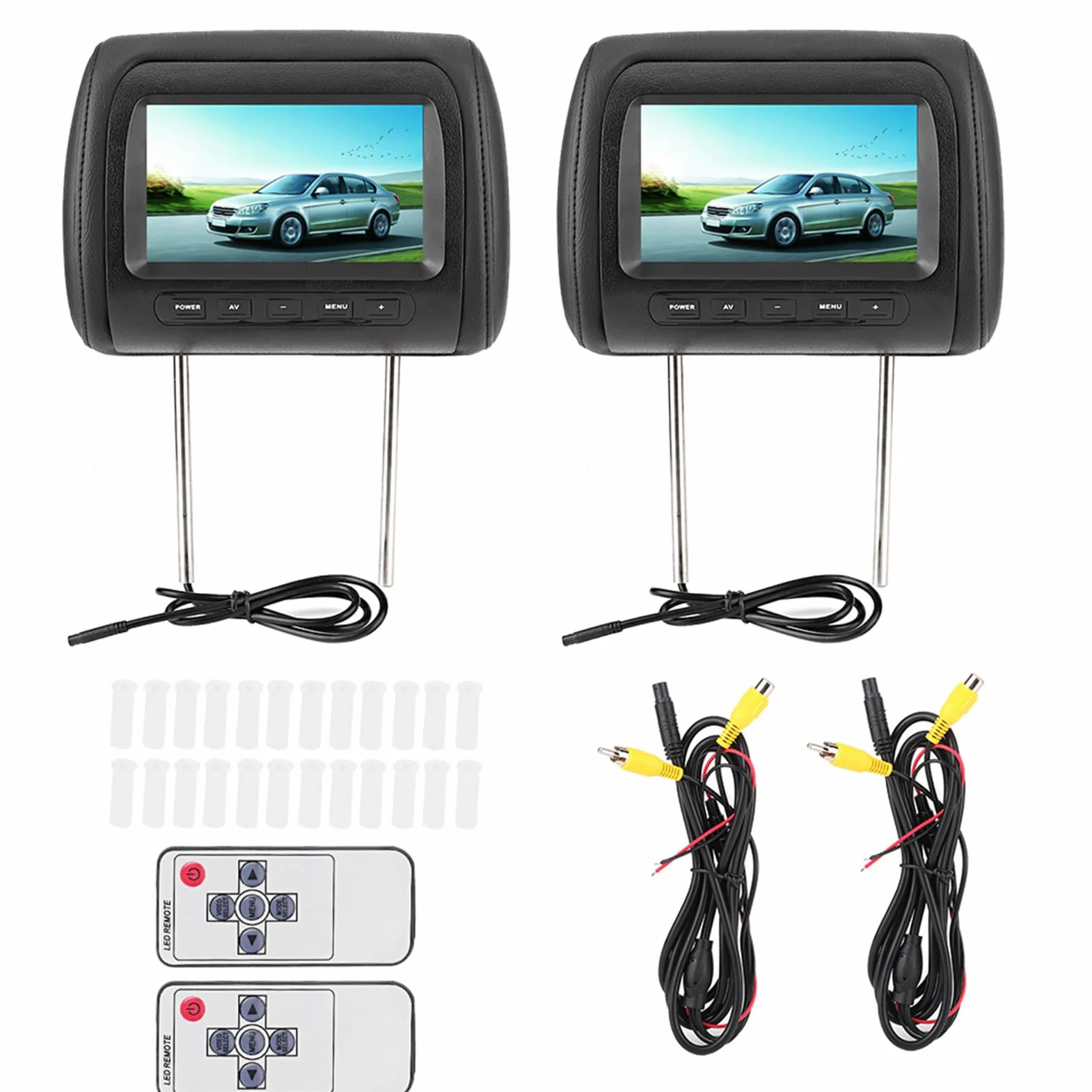 2 Stück 7 Zoll Kabellose Steuerung, Verstellbare Kopfstütze, LCD-Videomonitor, MP5-Display, Schwarz für Universal-Autos