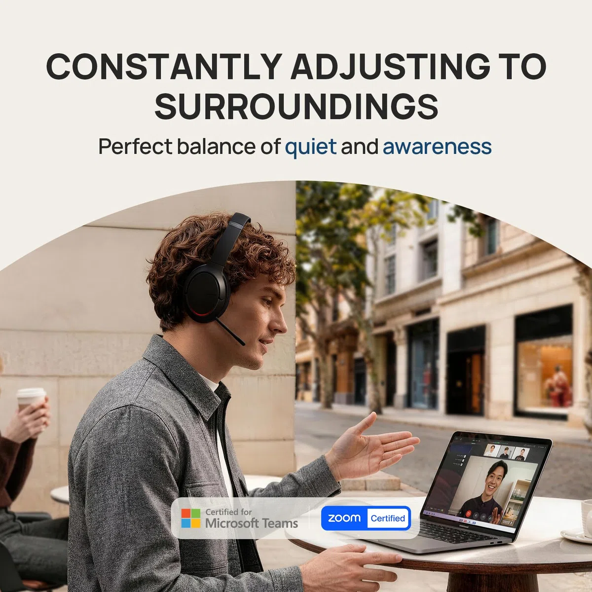 Yealink BH78 Bluetooth Headset mit Lärmschutz Mikrofon, Kopfhörer Over Ear für Homeoffice, Zoom/Teams Zertifiziert, Adaptive ANC für Büro Computer, Kopfhörer Kabellos mit USB-C/A und Dockingstation