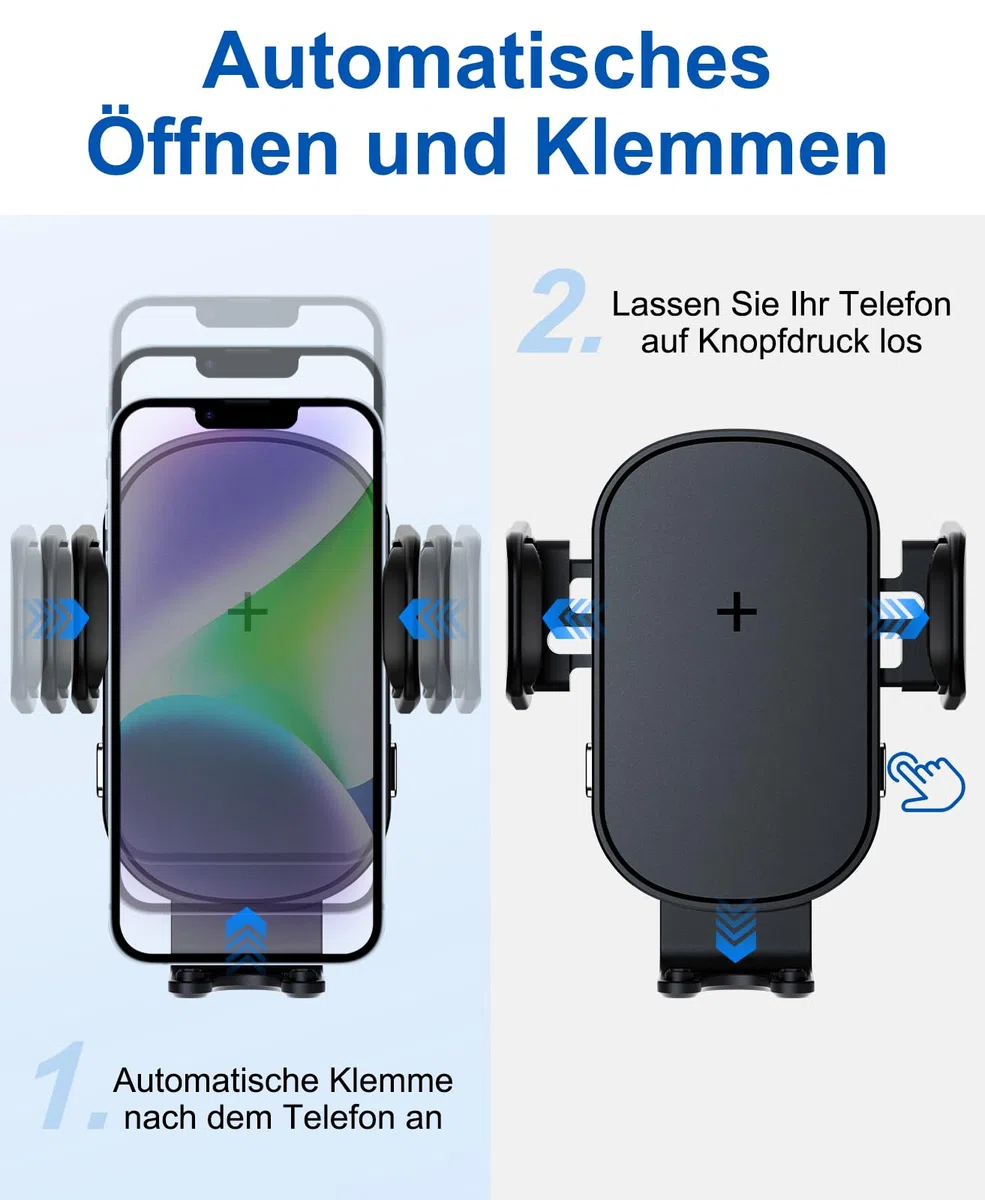 Beeasy 15W Fast Wireless Charger Auto - Handyhalterung Auto Mit Ladefunktion - Automatischer Induktives Qi Ladestation Kfz - Handy Halterung Auto Ladegerät Lüftung für iPhone Samsung Huawei LG usw