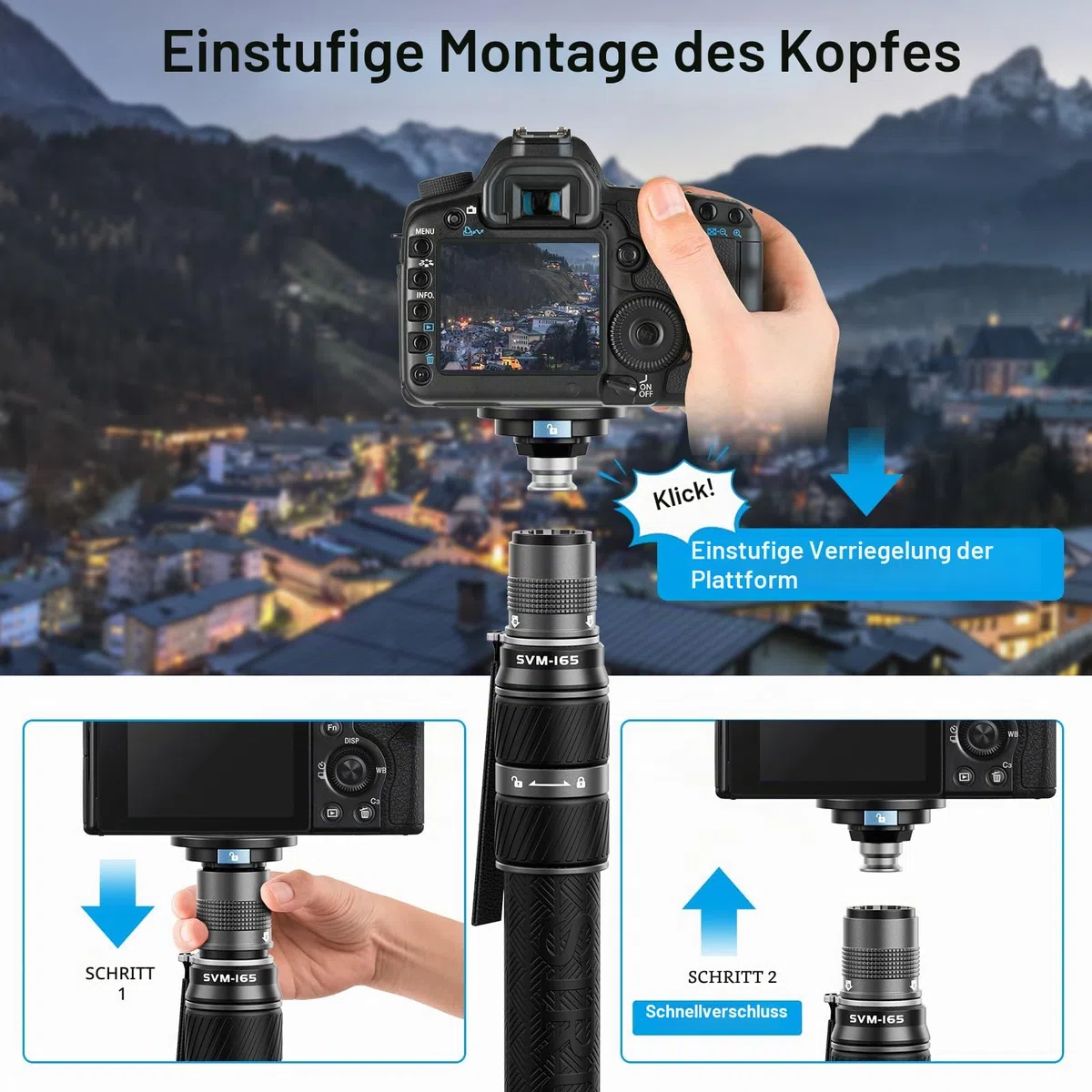 SIRUI SVM-165 Kamera-Einbeinstativ mit Füßen für Fotografie, 165 cm, Kohlefaser, mit abnehmbarem Stativfuß, für DSLR, Camcorder, Tragkraft 10 kg