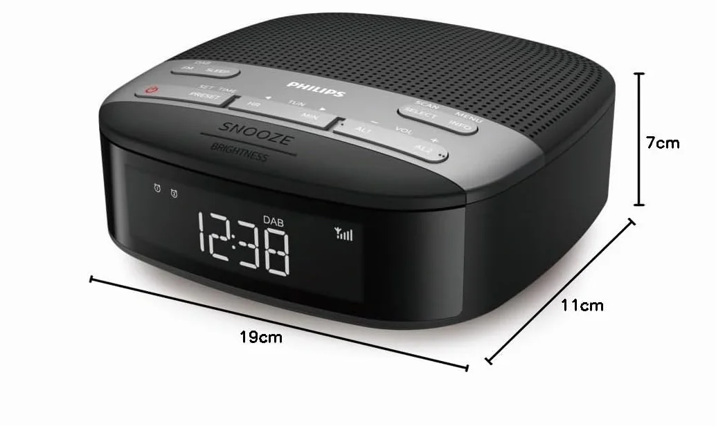 Philips Audio Radiowecker Radio DAB+ (Doppelter Alarm, Sleep Timer, Kompaktes Design, DAB+/UKW Digitalradio, Automatische Zeitsynchronisierung, Batteriesicherung) TAR3505/12