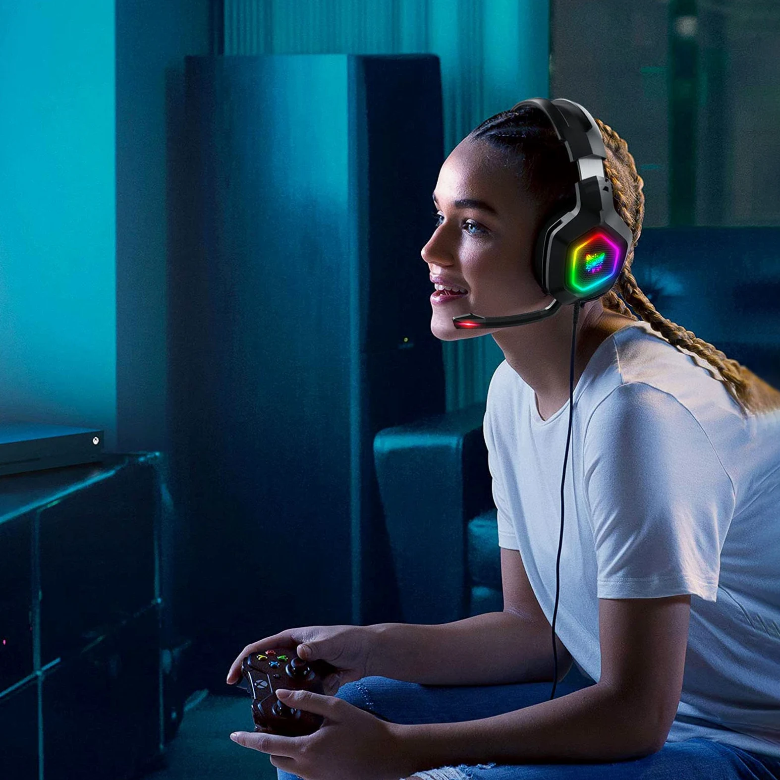 Eacam ONIKUMA K10 RGB-Gaming-Headset mit Mikrofon, Kabelgebundene Kopfhörer mit Geräuschunterdrückung für Computer-PC-Spieler, USB-Stecker, Bequeme Ohrmuscheln, Klarer Surround-So