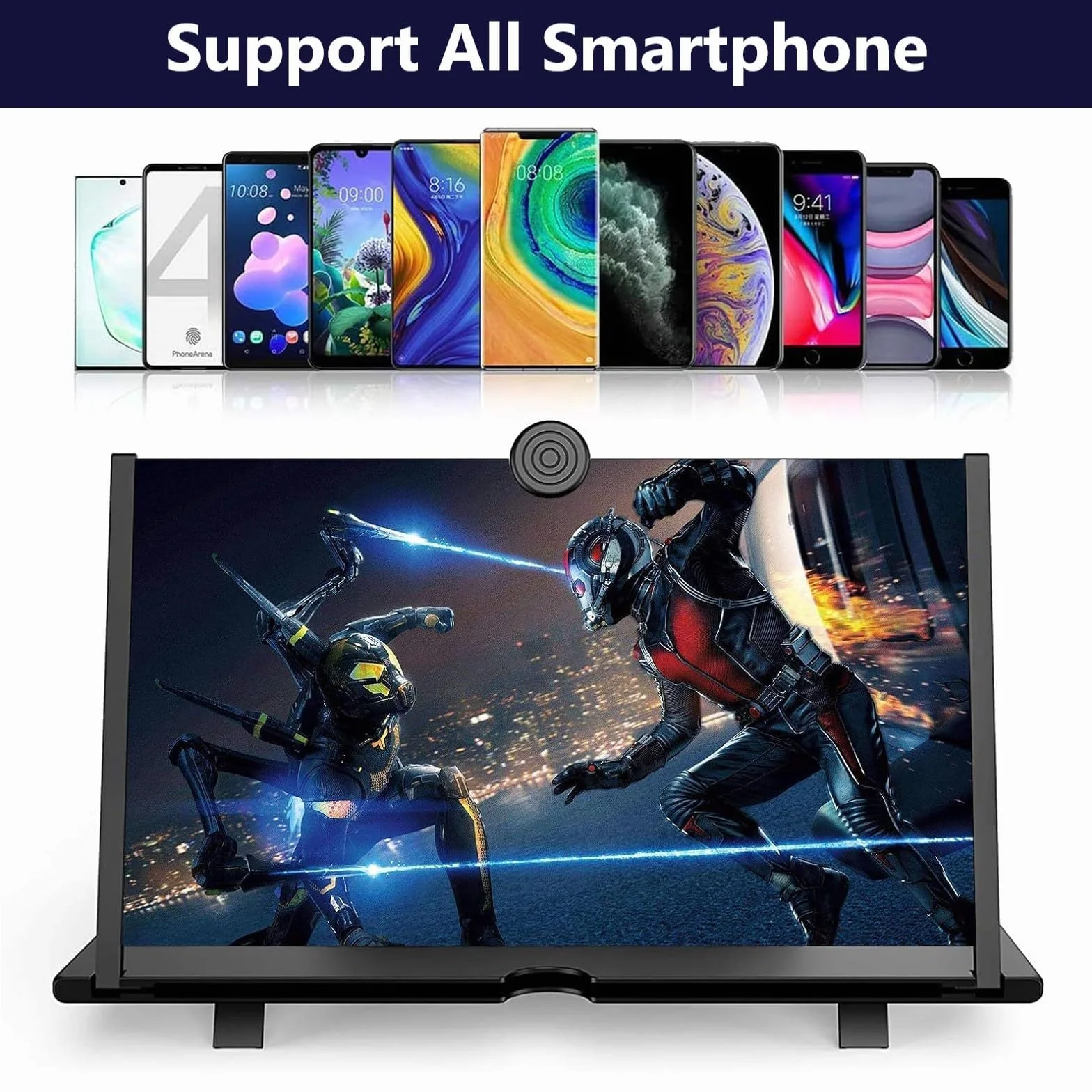 Bildschirmlupe, 20 Zoll Bildschirmlupe für Smartphones 3D HD, Faltbarer Handy Lupe zum Ansehen von Filmen und Videos, geeignet für alle Smartphones (Schwarz)