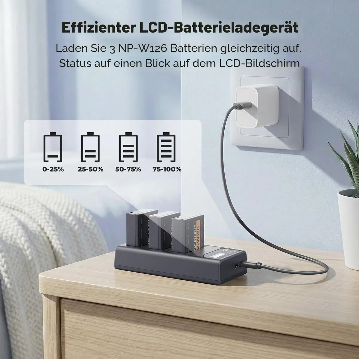 K&F CONCEPT NP-W126 NP-W126S Akku(3er-Pack) und verbessertes 3-Fach-Ladegerät, kompatibel mit Fujilm x Half AKKU XM5, X100VI, X100V, XS10, XT30, XT30 II, XT20, XE4, XE5,A5 Kameras