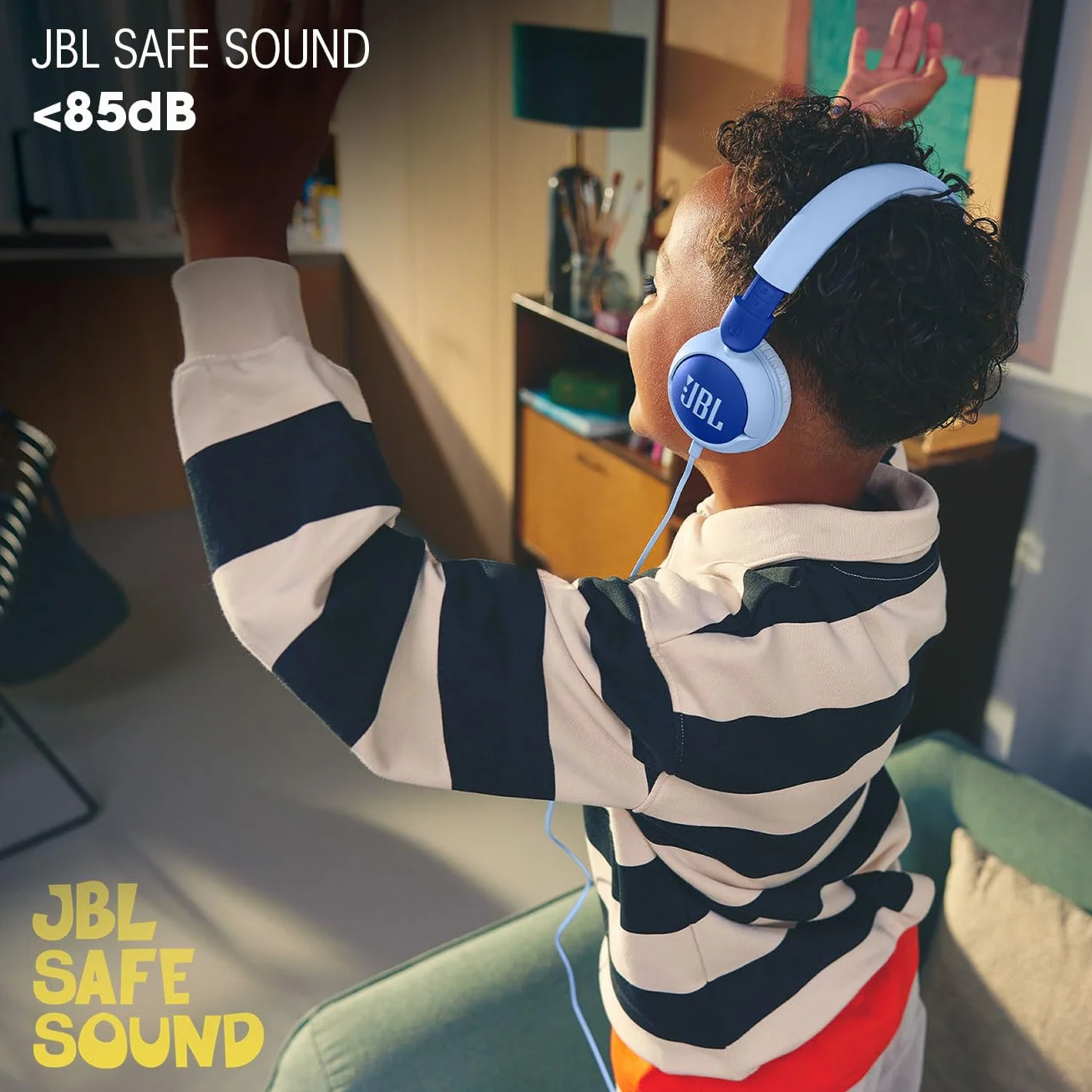 JBL Junior 320, On-Ear-Kopfhörer mit Kabel und eingebautem Mikrofon für Kinder, JBL Safe Sound, niedriger Lautstärke, 12 mm Soft Pad und Sticker-Set, tragbares Design, Lila