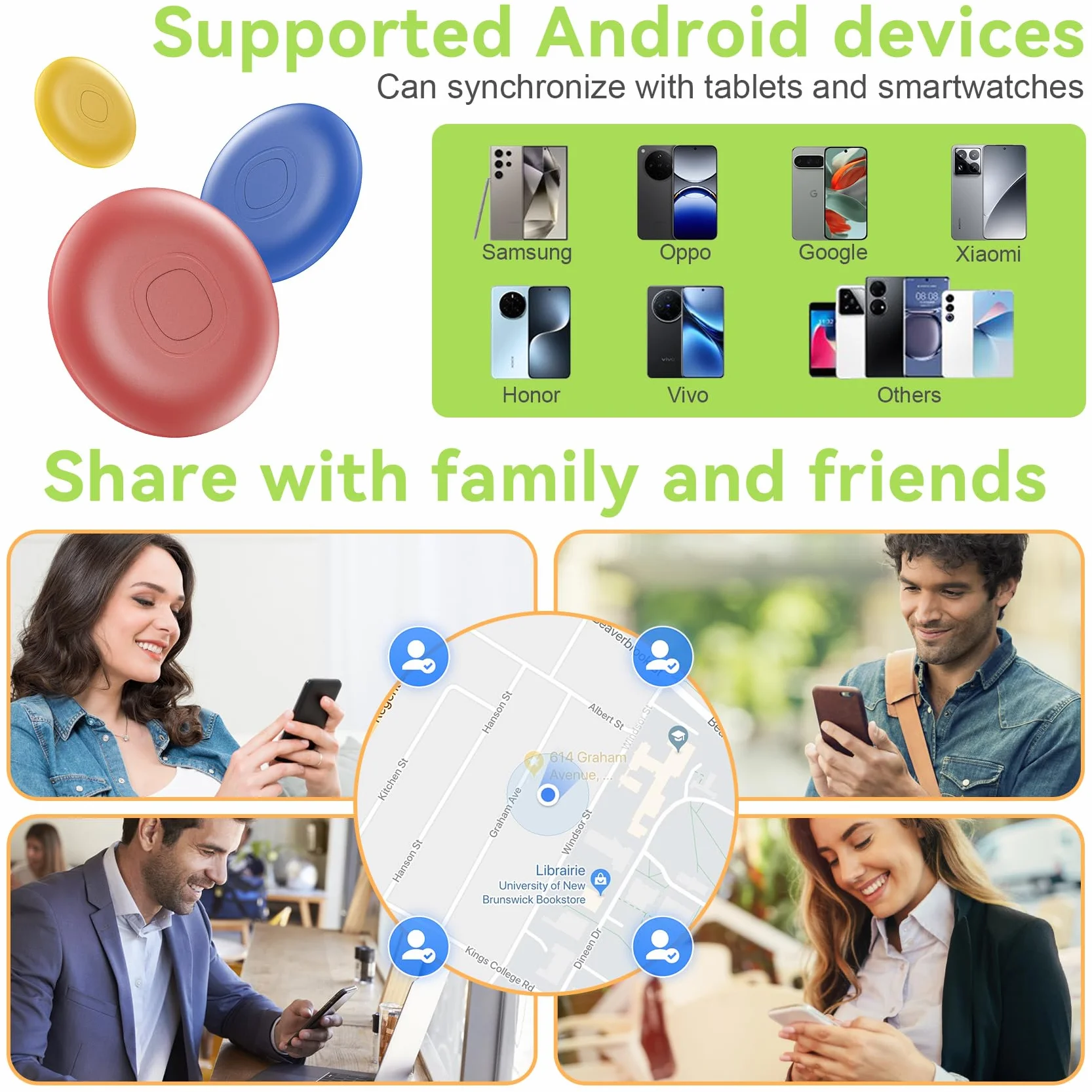 Air Tracker Android 4 Pack, IP 67 Wasserdicht Smart Tag Schlüsselfinder kompatibel mit Google Find Hub APP (Android NUR) Bluetooth Tag Key Finder für Gepäck/Brieftasche/Koffer/Taschen