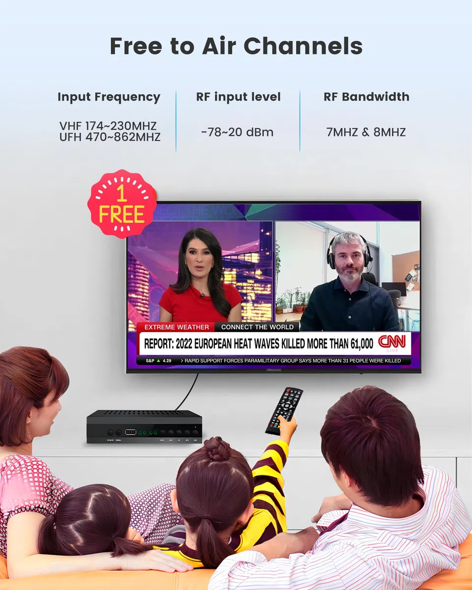 DVB HD HDMI TV-Receiver, TDT DVB-T2 H265 HEVC FTA, PVR, USB, MPEG-2/4, Digitaler SCART, Full HD 1080p Terrestrischer Digital-Tuner, Kompatibel Mit Android (2024 Neu)