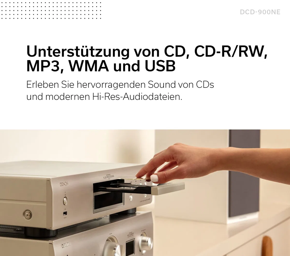Denon DCD-900NE HiFi CD Player, CD Spieler, Hi-Res, Unterstützung von CD, CD-R/RW, MP3, WMA und USB, Schwarz
