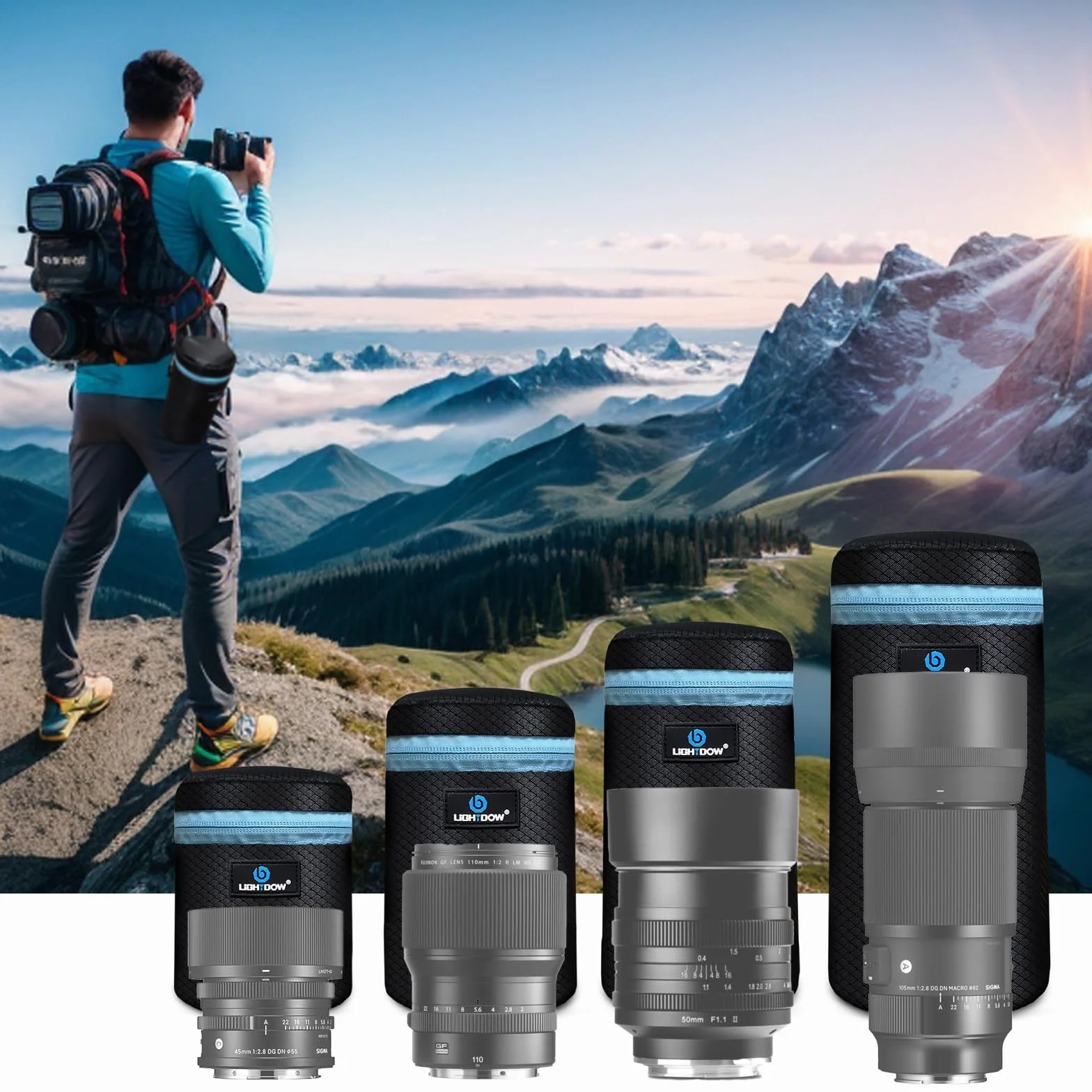 Lightdow 4 Pack Objektiv-Tasche 5 mm Dicke Weiches Neopren DSLR-Objektiv-Tasche