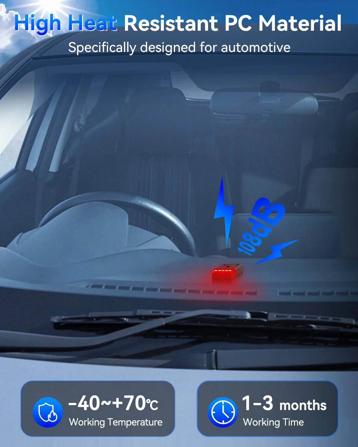 108 dB Autoalarmanlage, Auto-Diebstahlschutz mit Vibrationssensor, kabelloses Fernbedienungs-Diebstahlschutzgerät mit magnetischer Befestigung für Wohnmobile, SUVs und Lkws