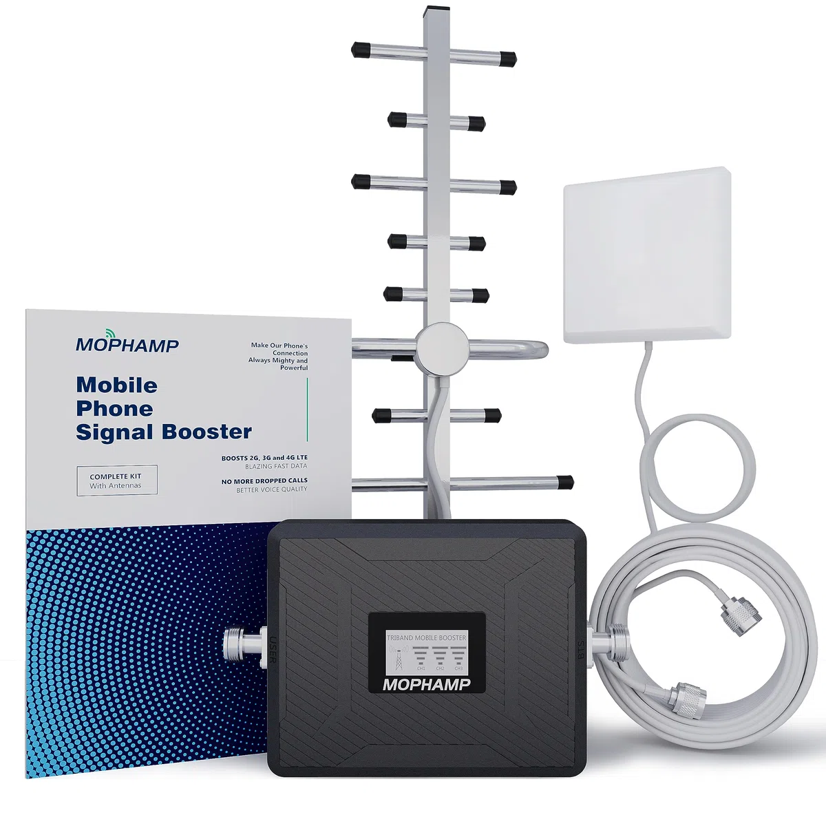 Signalverstärker 2G/3G/4G Triband 900/1800/2100MHz Band 8/3/1 Mobiltelefon Signal Repeater Kompatibel mit E-Plus, O2, T-Mobile, Vodafone