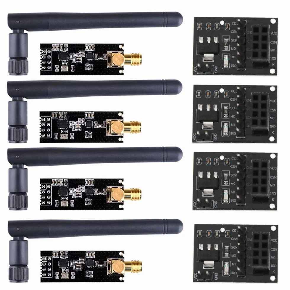 NRF24L01+PA+LNA Funkmodul mit Antenne, 1100 Meter lange Entfernung, mit NRF24L01 Wireless Modul-Adapter, 3,3 V, 4 Stück