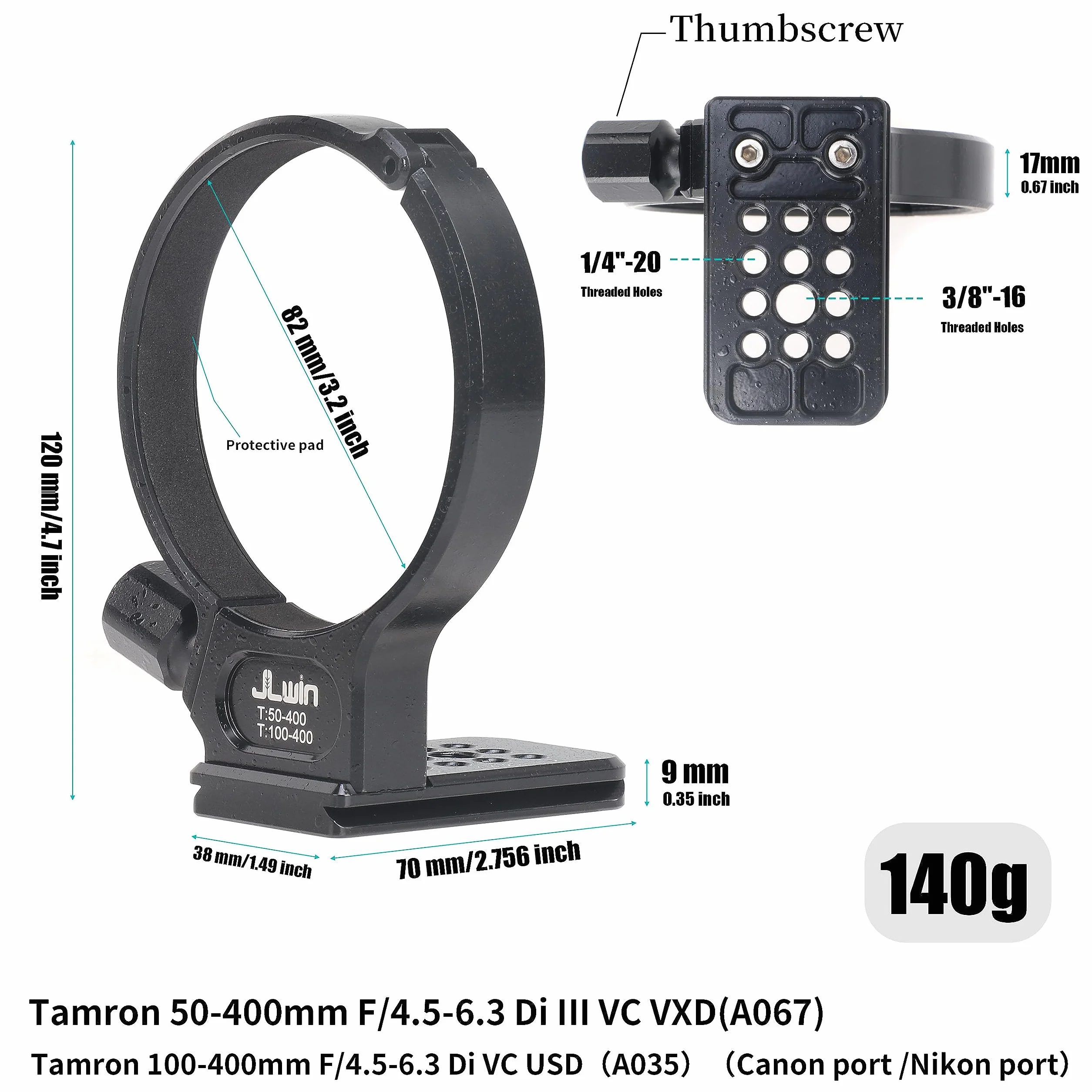 Hersmay Stativhalterung für Tamron 50-400mm f/4.5-6.3 Di III VC VXD Objektiv(A067),für Tamron 100-400 mm F/4.5-6.3 Di VC USD Objektiv(für Canon& für Nikon),Unten mit Schnellwechselplatte für Arca-Type