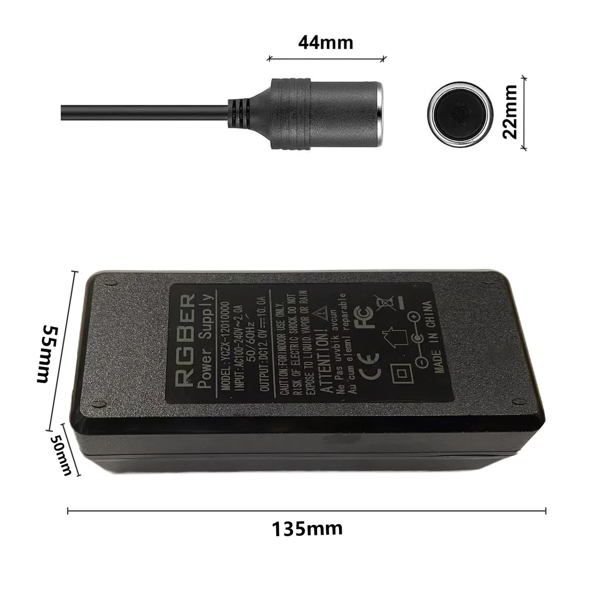 Adapter zigarettenanzünder Steckdose, Spannungswandler 230V auf 12V, 230V auf 12V,Adapter für Kühlbox.KFZ Netzadapter.|10A mit Kühlsystem.