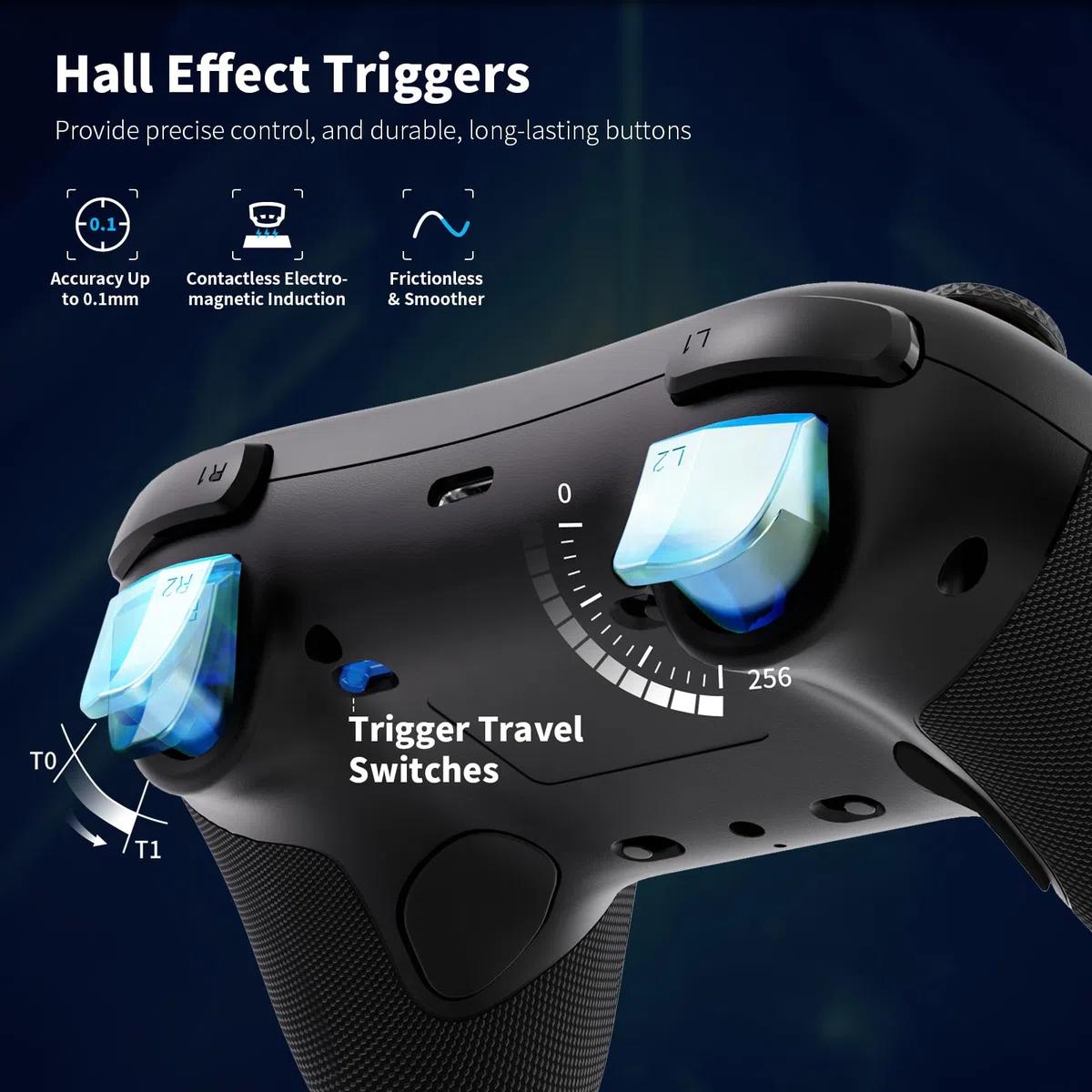 AceGamer Aurora 2.4G Bluetooth Wireless Controller, mit Hall-Effekt Joystick, Linear Resonant Actuator, Programmierbare Rücktaste, PC Controller für Windows PC/Switch/Stem/iOS/Android-Schwarz