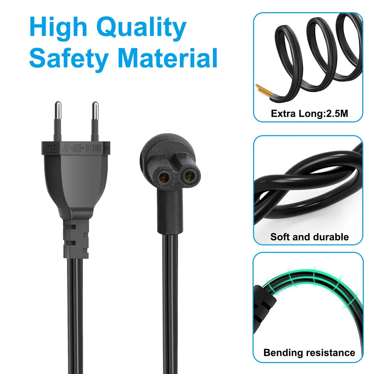 KFD ERA 100 Kabel Stromkabel für Sonos ERA 100 & ERA 300 Smart Speaker Mini Sub Lautsprecher Netzkabel Ersatzkabel Eurostecker Verlängerung Adapter Anschlusskabel (1er-Pack) (2,5 Meter, schwarz)