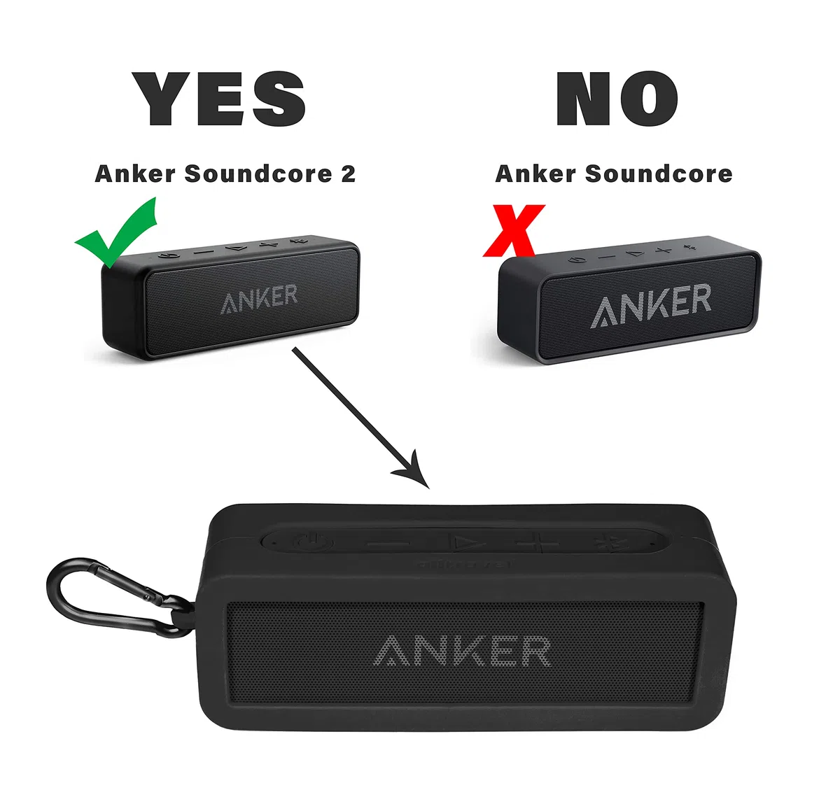 Alltravel Individuelle Silikonhülle für Anker Soundcore 2, SoundCore 2 12 W tragbarer Bluetooth-Lautsprecher, vollständiger Schutz vor Stößen, Schütteln und Herunterfallen, Macht den Soundcore 2
