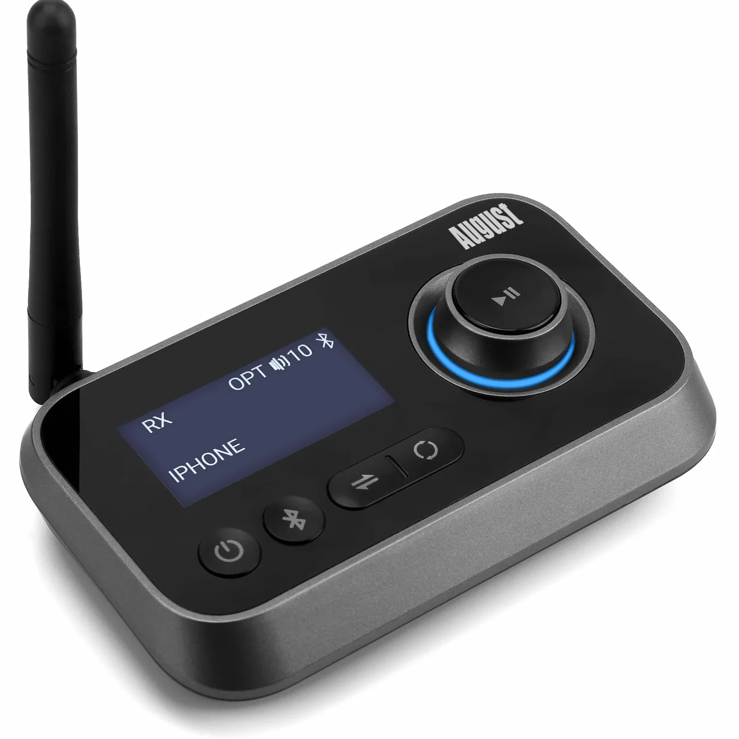 August MR280 Bluetooth 5.0 Audio Sender Empfänger 2 in 1 für TV PC Kopfhörer HiFi Lautsprecher Adapter mit Bypass Low Latency Multipoint Lautstärkeregelung Optical RCA 3.5 Aux USB-C für 2 Geräte