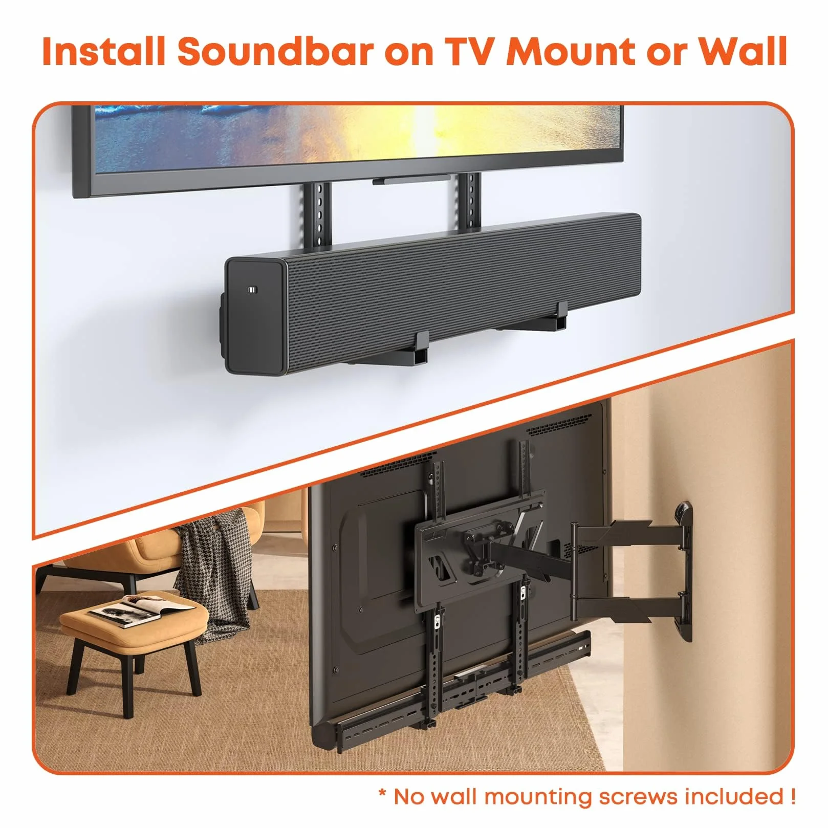 Soundbar Halterung Universal für Soundbars mit/ohne Montagelöcher bis zu 15kg, Verstellbarer Soundbar-Halterung für TV Wandhalterung mit Anti-Rutsch-Sockelhalter