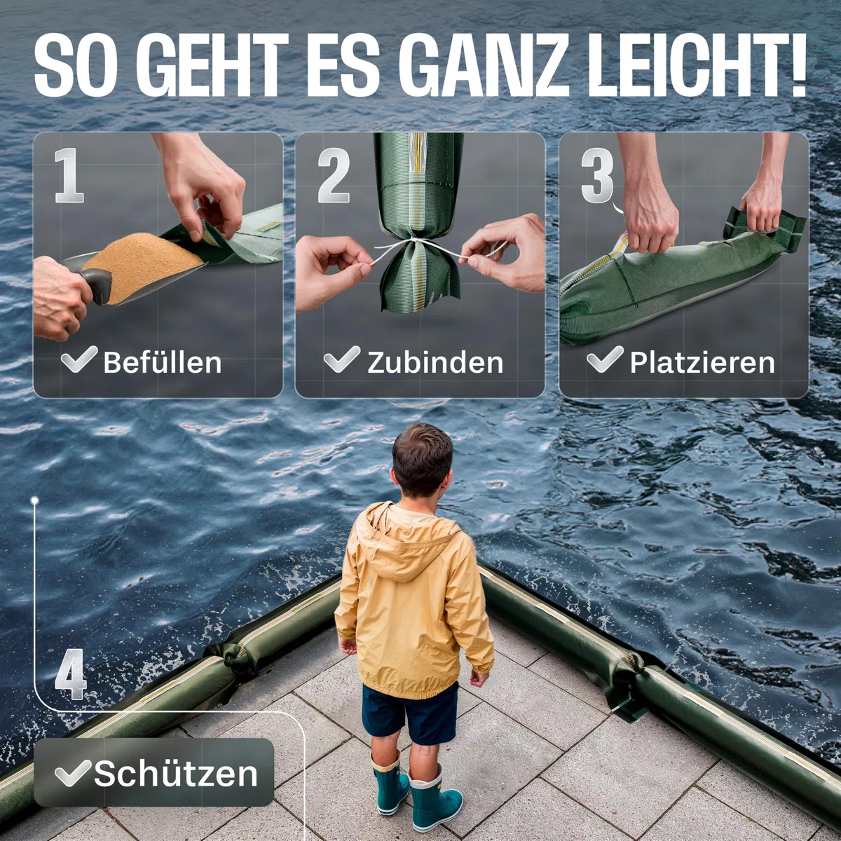 10x Sandsäcke Silosandsäcke geeignet für Hochwasserschutz, 25cm x100cm mit Griff, Zugband und Tragegriffen, Silosäcke zum befüllen, UV-beständiges hochwertiges Monofilgewebe