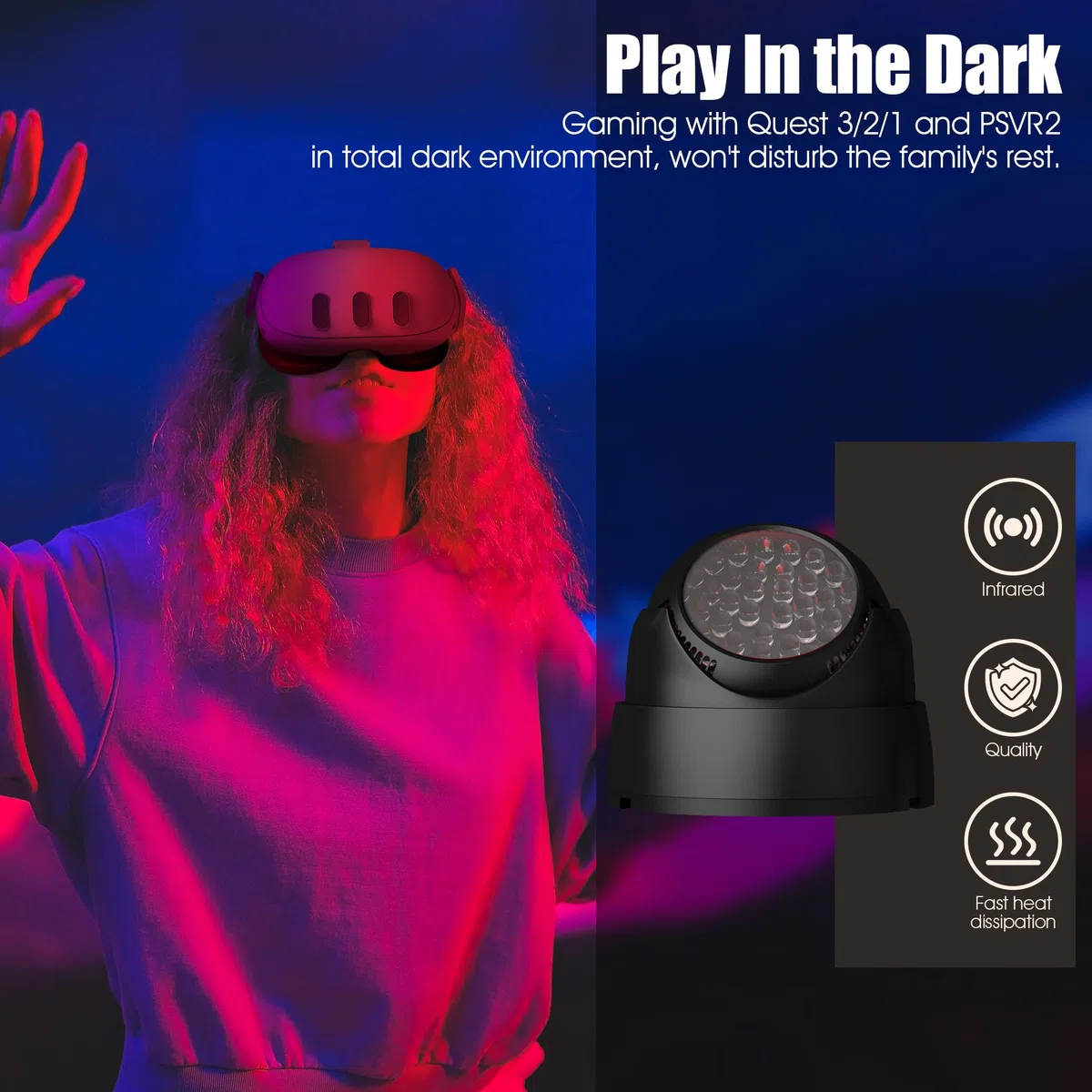 NEWZEROL IR Illuminator Infrarotlampe Kompatibel Quest 3/2/Quest/PS VR2/Pico 4, Nachtsicht-Zusatzlicht mit Europäischem Standard-Schalteradapter Schwarz