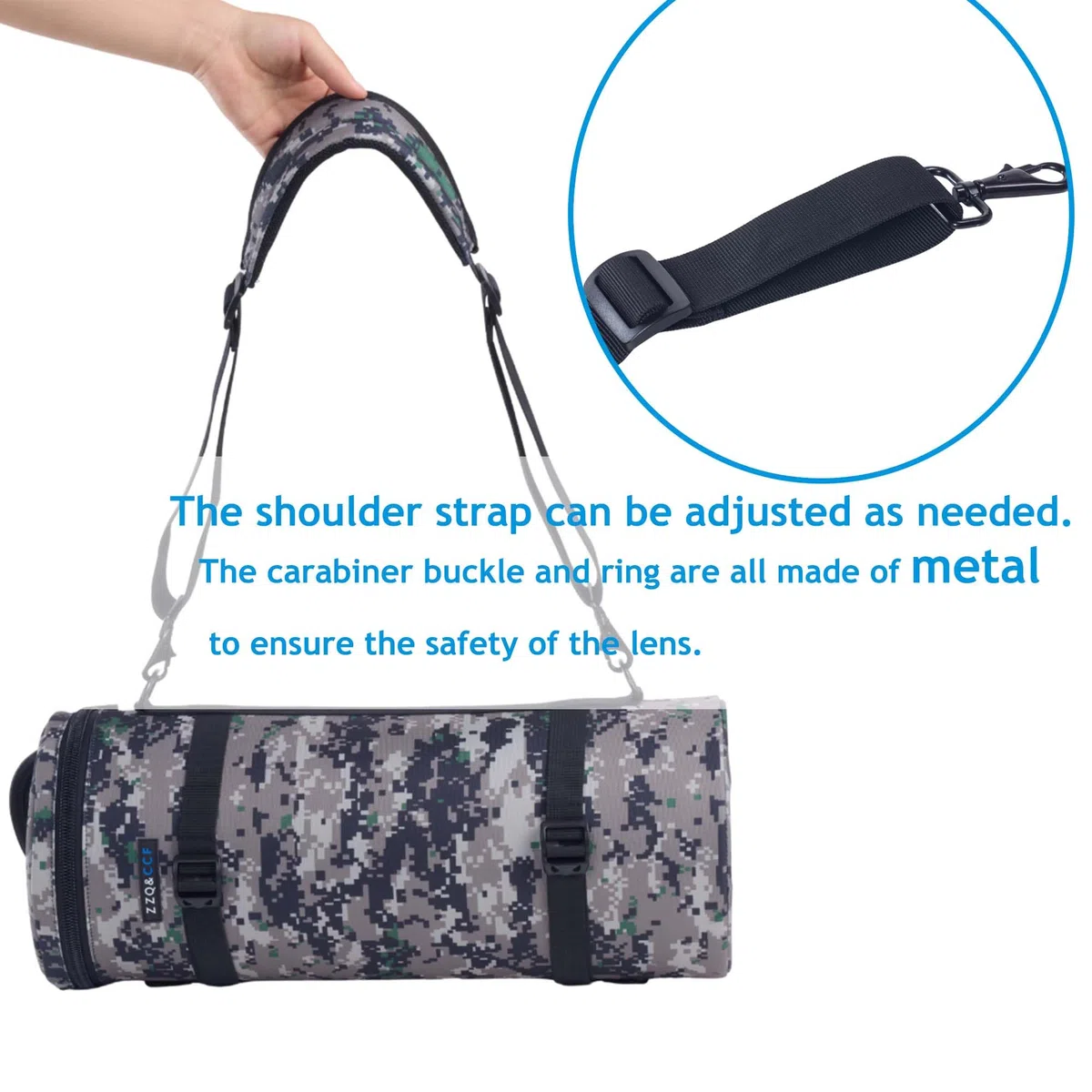 ZZQ&CCF Kameralinsen-Tasche für Sony FE 400–800 mm f/6.3–8 G OSS Super-Tele-Zoomobjektiv, wasserabweisende Objektiv-Reise-Schutzhülle mit Schultergurt, stoßfeste Innenseite, #UCP