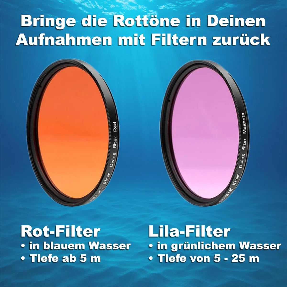 DIVEVOLK Erweiterungsklemme für Sea Touch 4 Unterwassergehäuse mit rotem Filter und Umwandlungsring