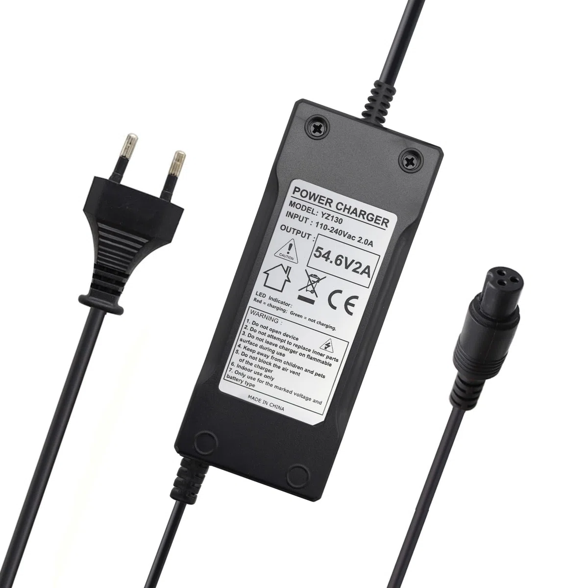 48V Lithium Ladegerät, Netzteil Adapter 54,6V 2A für Bike 48V Elektroroller 13S Batterie mit 3-Pin/3 Prong Inline Stecker