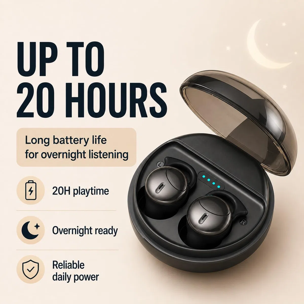 Mini Sleep Earbuds Wireless - IPX5 Wasserdicht, Leichte Schlafkopfhörer Bluetooth 5.3 für empfindliche Schläfer, Schmerzloses & Unsichtbares Design Kopfhörer, Lange Akkulaufzeit (Schwarz)