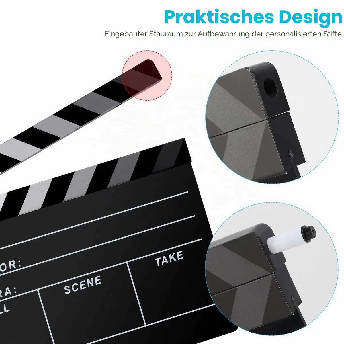 Filmregisseur Schindelplatte, Schiefer Fotografie, Video, TV Cut Action Szene Acryl Klöppel Board Requisiten mit einem magnetischen Tafelradierer, zwei benutzerdefinierten Stiften,