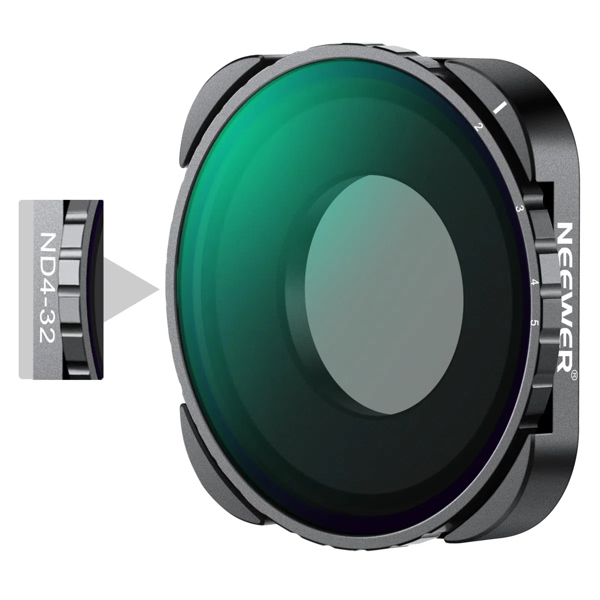 NEEWER Variabler ND4-ND32 Filter, kompatibel mit GoPro Hero13, Hero12, Hero11, Hero10, Hero9, 2–5 Blendenstufen ND Filter mit Mehrschichtige Beschichtung, HD optischem Glas und schlankem Rahmen