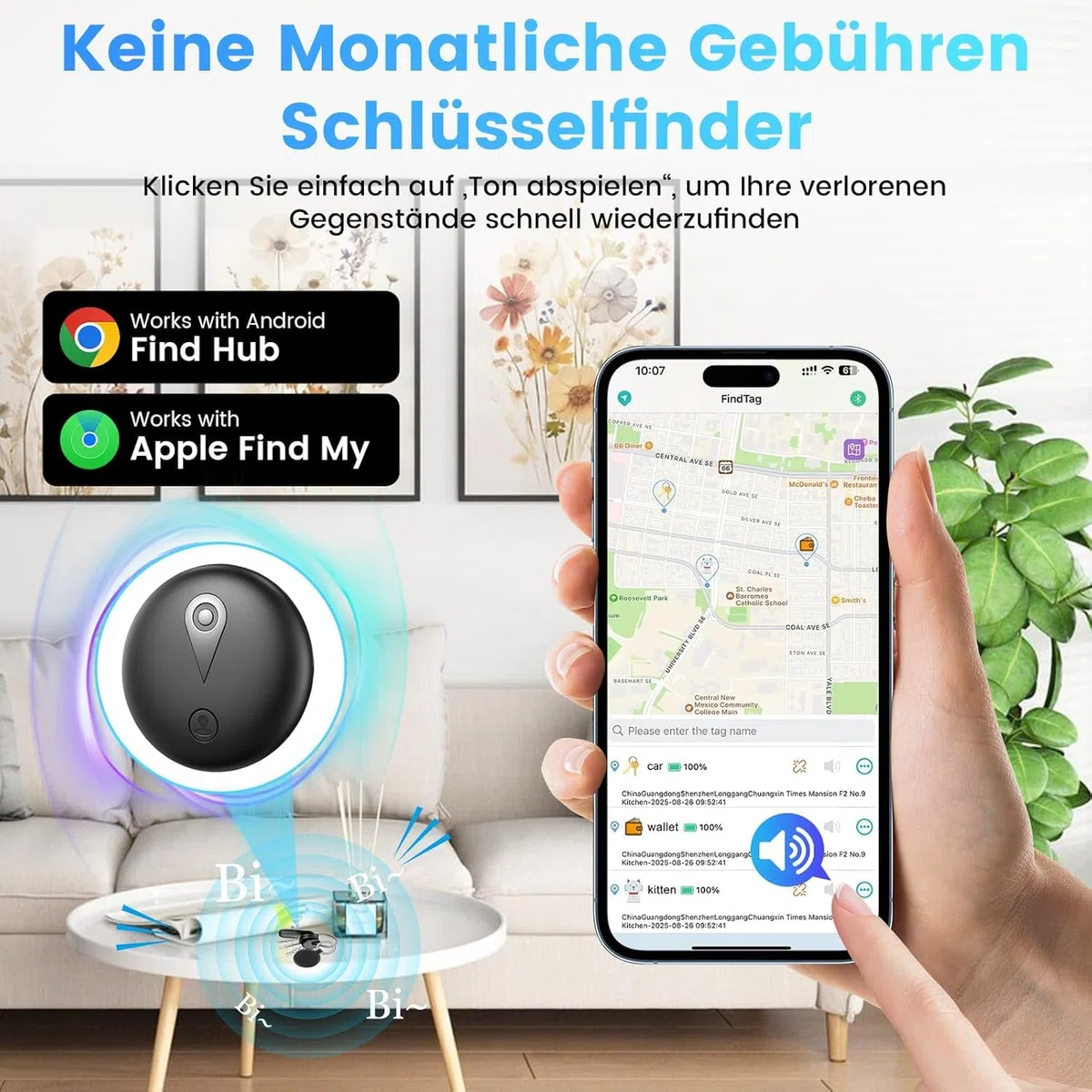 GPS Tracker Auto Ohne ABO - GPS-Tracker Auto für iOS ＆ Android, Smart Tag Magnet Finder Keine monatliche Gebühren, Vehicles Tracker mit Echtzeit-Standortbestimmung Keine ABO