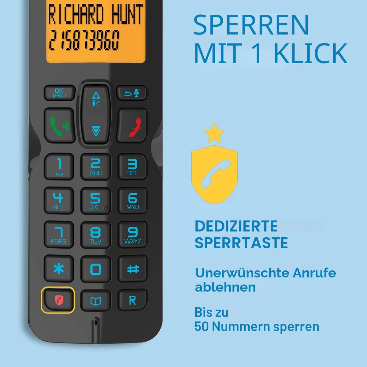 Alcatel S280 Schwarz und Blau, Freisprecheinrichtung, Anrufsperre, Telefonbuch mit 50 Namen und Nummern