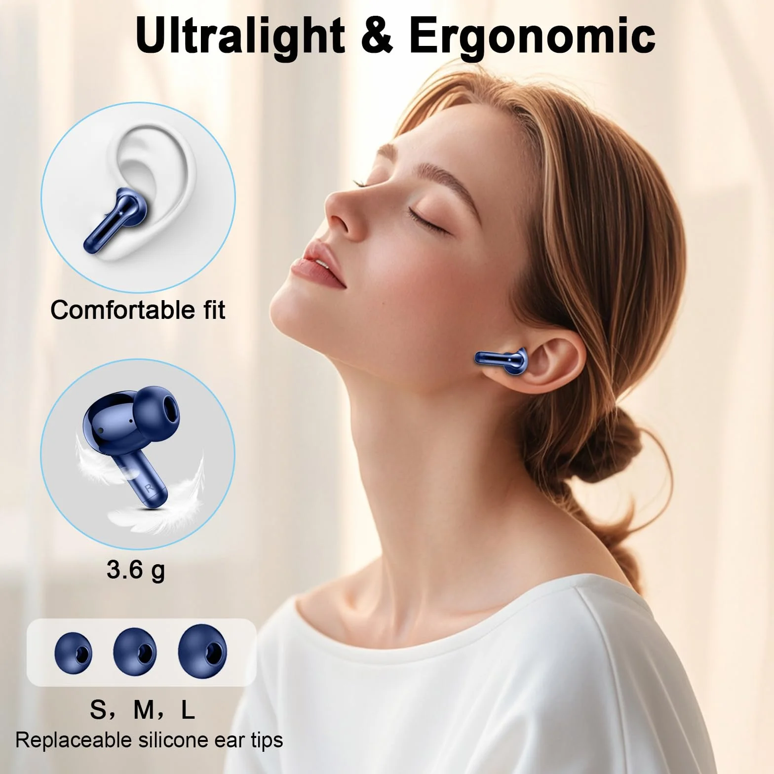 Kopfhörer Kabellos Bluetooth 5.4, Bluetooth Kopfhörer In Ear 2024 Kabellose Kopfhörer Tiefer Bass, ENC Noise Cancelling Mic Wireless Earbuds 36Std Wireless Ohrhörer, IP7 Wasserdicht/USB-C/LED-Anzeige