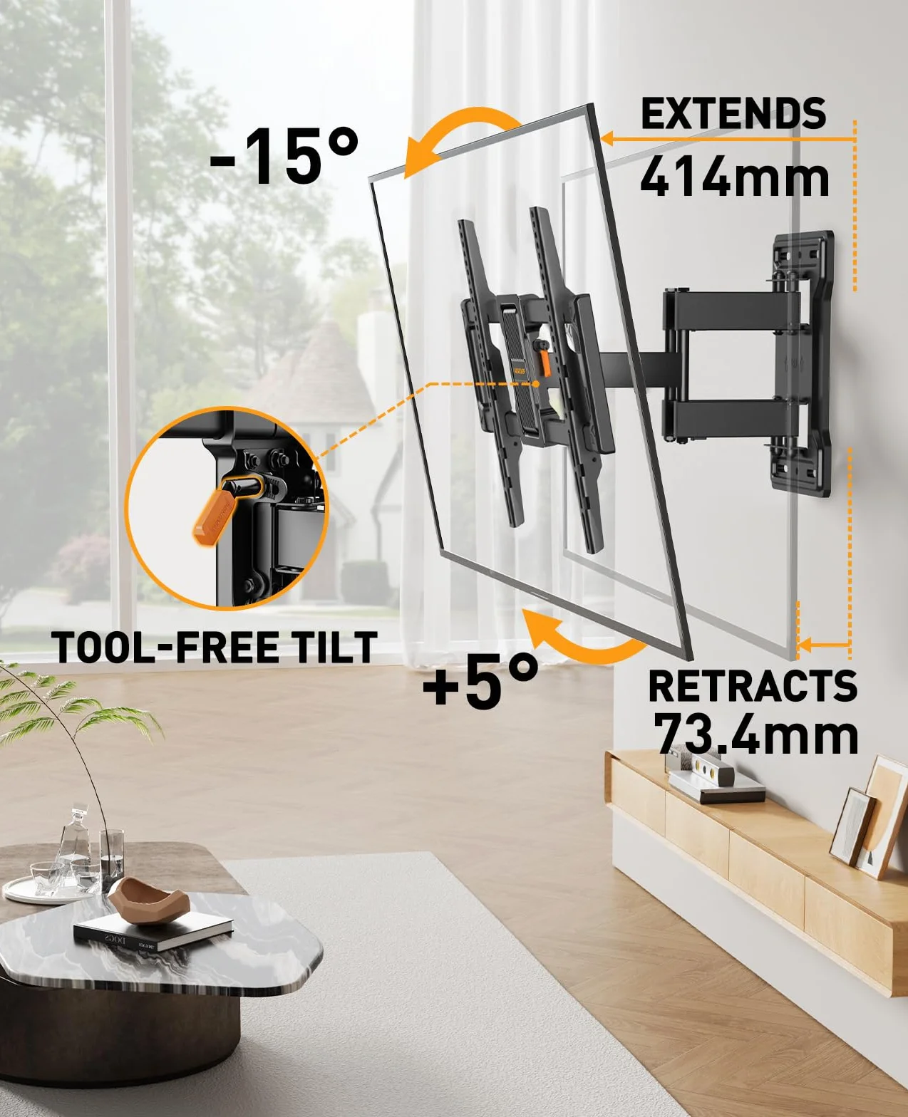 Perlegear TV Wandhalterung Schwenkbar Neigbar für 42-86 Zoll Flach & Curved Fernseher, TV Halterung max.VESA 600x400mm bis zu 60kg