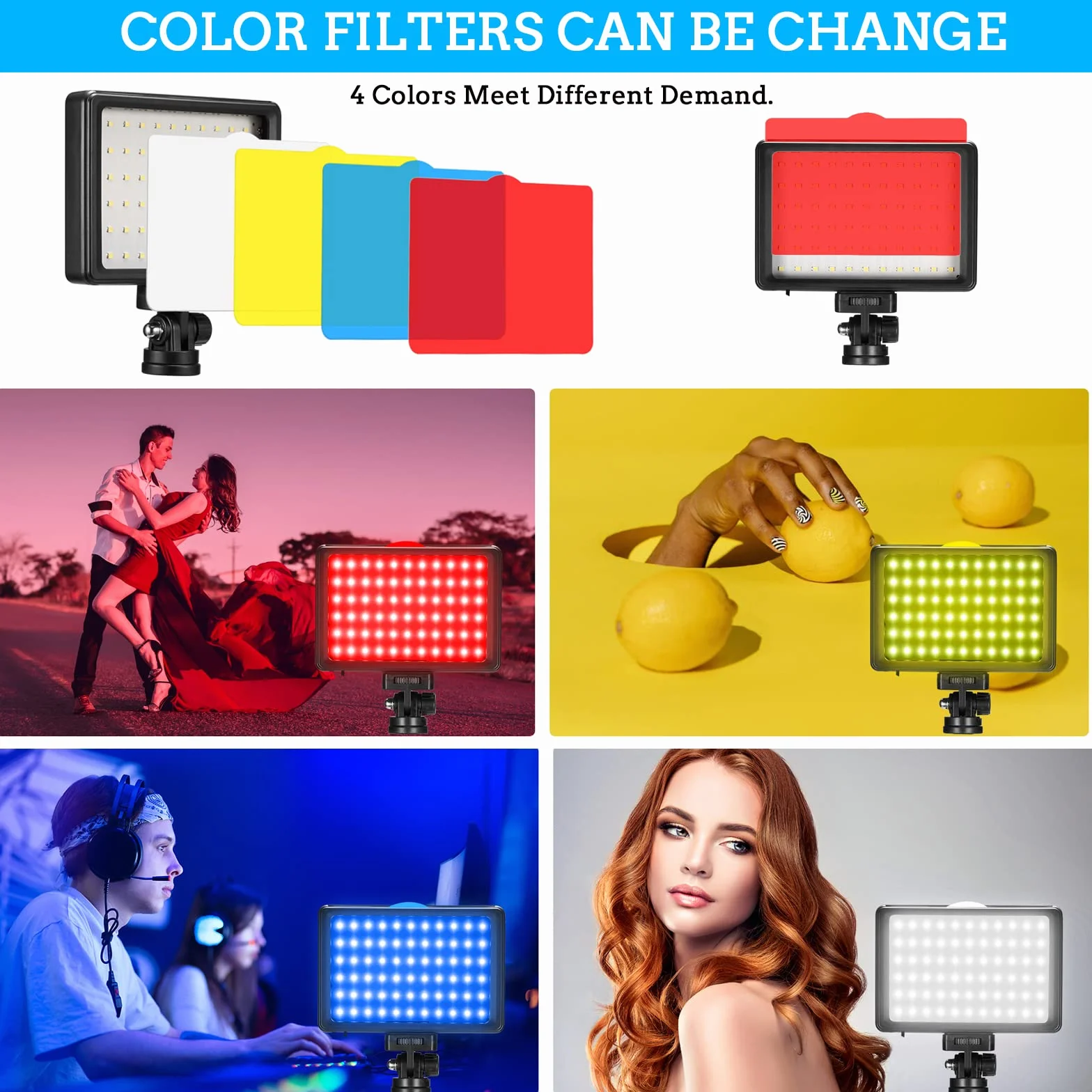 LED Video Licht 2-Pack die Fotografie, Dimmbare 5600K USB LED-Videoleuchte Ministativ und Farbfiltern für Fotostudios, Farbfiltern für Kleinwinkelaufnahmen, Videoaufzeichnung, Game-Streaming