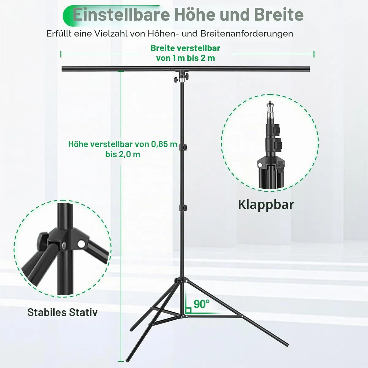 EMART Greenscreen mit Ständer, 2 x 2 m Hintergrund Ständer mit 1,5 x 2 m Green Screen für Foto Video Studio, TV Videos, Streaming Spiele, Live Übertragung, Chroma-Key