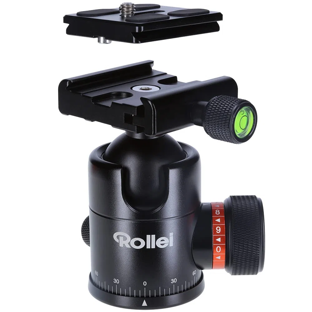 Rollei Stativ Kugelkopf für C6i Stativ, professioneller 360 Grad Stativkopf mit Friktion, 12 KG Tragkraft und 3 Wasserwaagen.Inkl. Acra Swiss Schnellwechselplatte