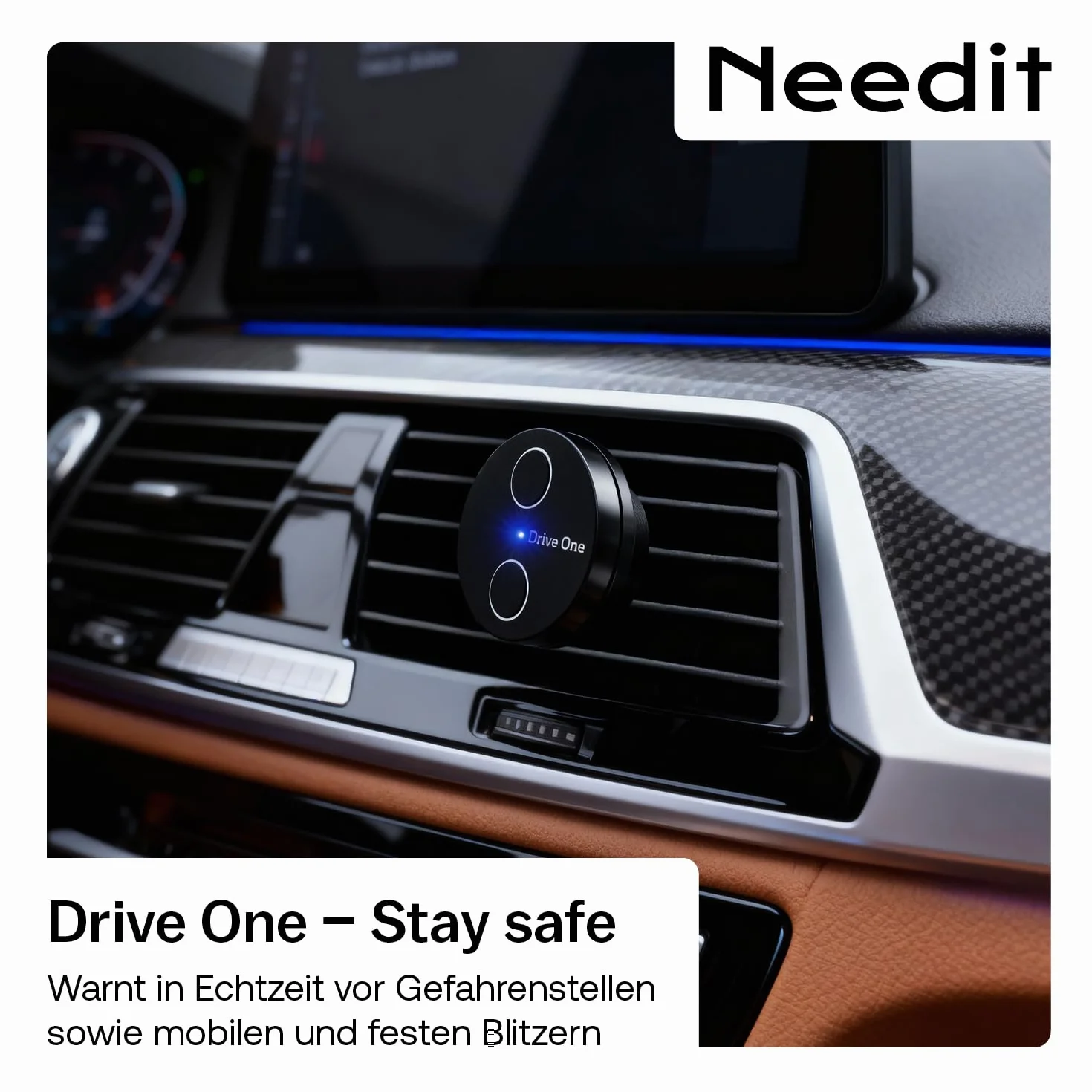 Needit Drive One 2 Verkehrswarner [Neues Modell 2026] I Warnt vor Kontrollen und Gefahren im Straßenverkehr I LED Anzeige automatisch aktiv I Daten von BlitzerApp