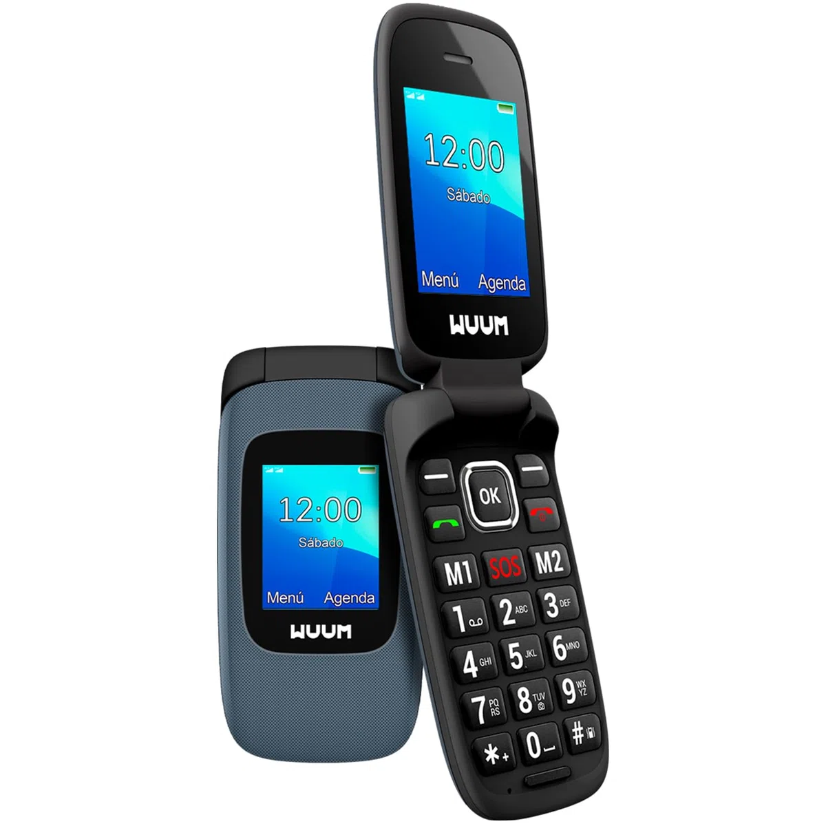 WUUM CLAP – Klapp-Handy mit Zwei Displays | Große Tasten und Ziffern | 2 Direktspeicher und SOS-Taste | Bluetooth | Großer 800mAh Akku | USB-C | Titanium